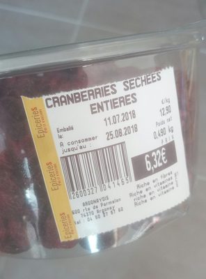 cramberries séchées entières