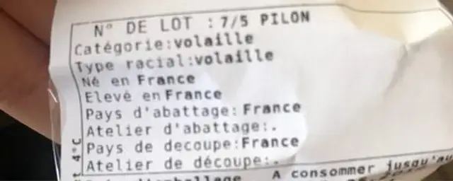 Poulet ingredients label