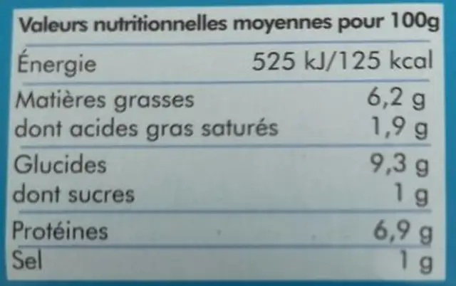 LA DÉLICIEUSE BRANDADE DE MORUE nutrition facts table