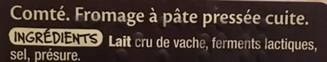 Comte ingredients label