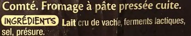 Comté fromage ingredients label
