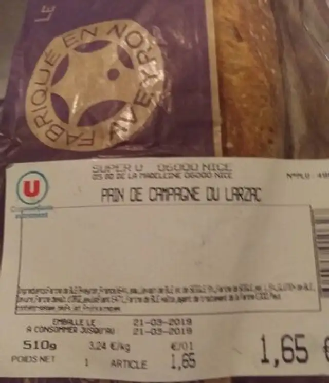 Pain de campagne de larzac ingredients label