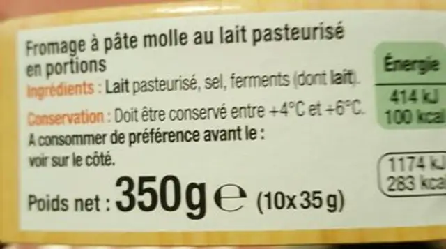 Coulommiers ingredients label