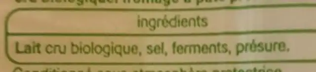 Comté ingredients label