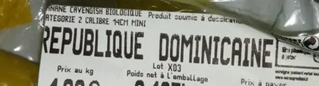 Banane ingredients label