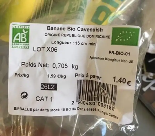 Bananes ingredients label