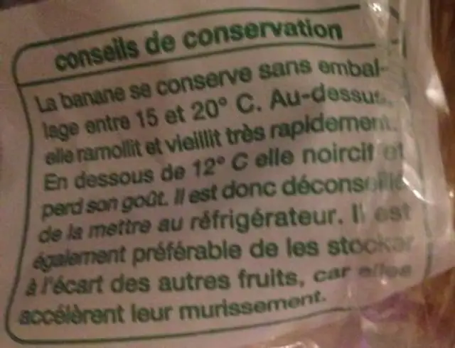 Bananes ingredients label