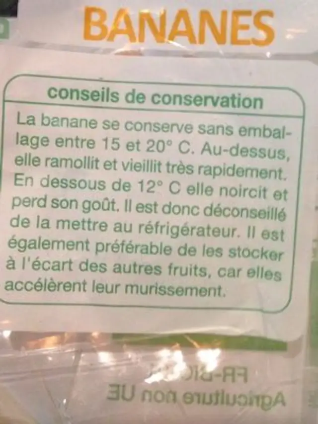 Bananes bio ingredients label