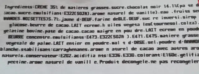 Croust. Chocolat U ingredients label