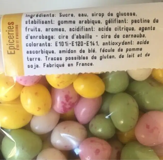 Confiserie drageifiees ingredients label