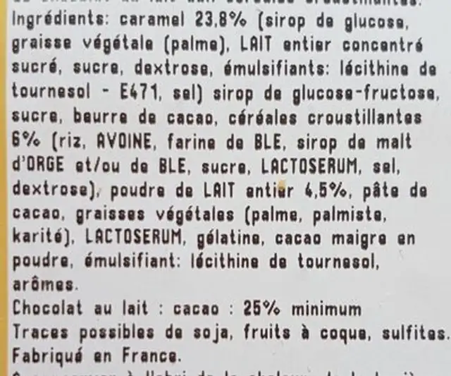 Guimauve criks ingredients label