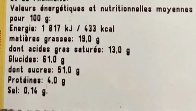 Guimauves cricks nutrition facts table