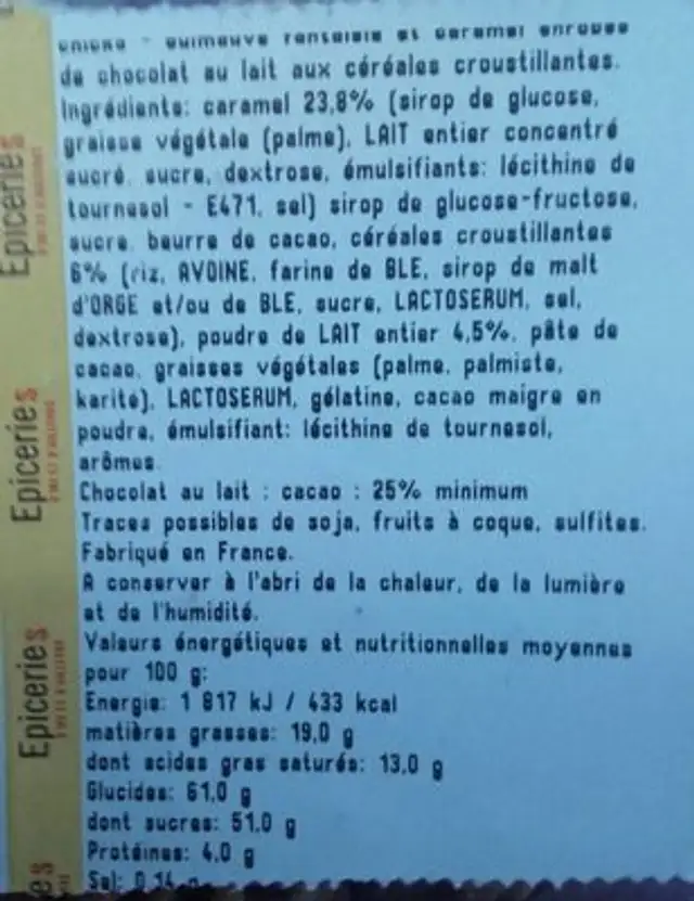 Guimauve cricks ingredients label