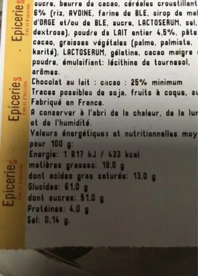 Guimauves cricks ingredients label