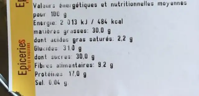Melange sportif nutrition facts table