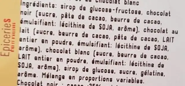 Assortiment de guimauves ingredients label