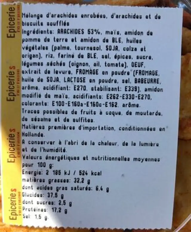 Melange mexicain nutrition facts table