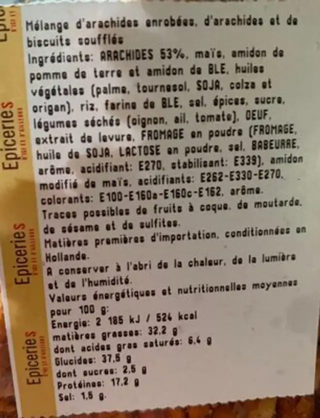 Melange mexicain U ingredients label