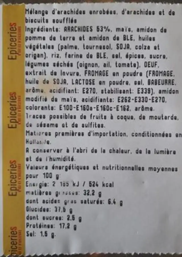 Mélange mexicain nutrition facts table