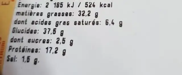 Mélange mexicain nutrition facts table