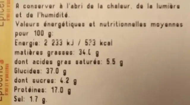 Melange mexicain nutrition facts table