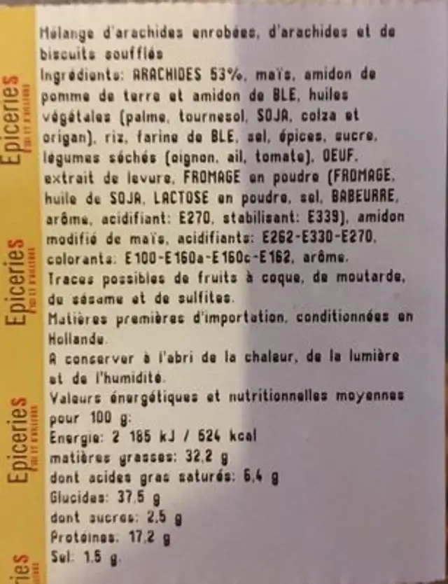Melange mexicain ingredients label