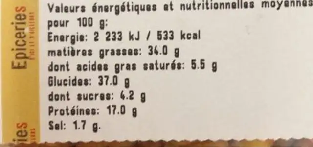 Melage aperitif mexixain nutrition facts table