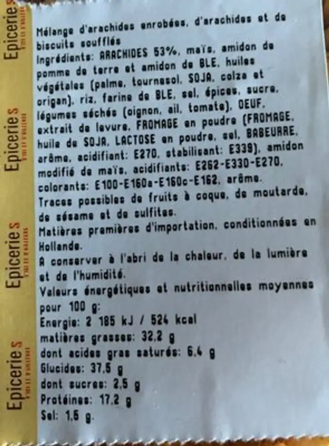 Mélange Mexicain ingredients label