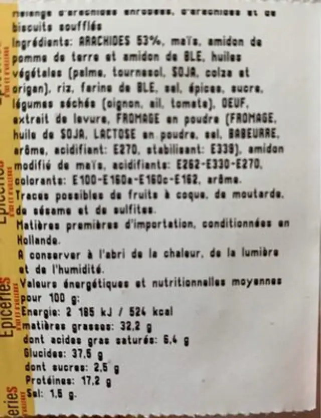 Melange Mexicain ingredients label