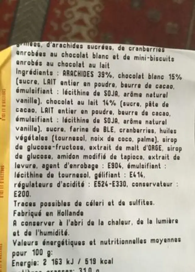 Mélange instant gourmand ingredients label