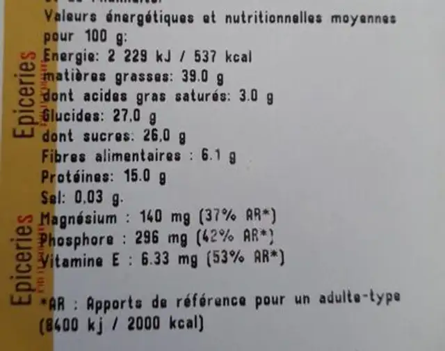Mélange peps nutrition facts table