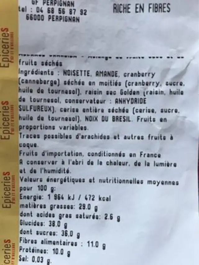 Mélange canadien ingredients label