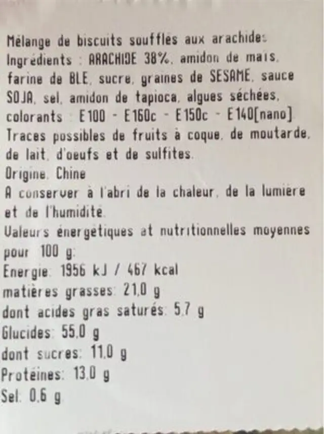 Mélange Tokyo nutrition facts table