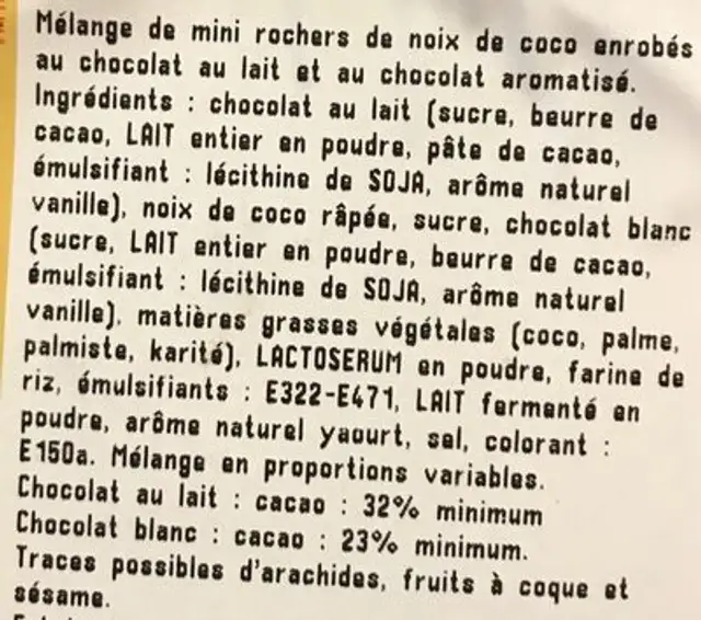 Rocher coco mix ingredients label