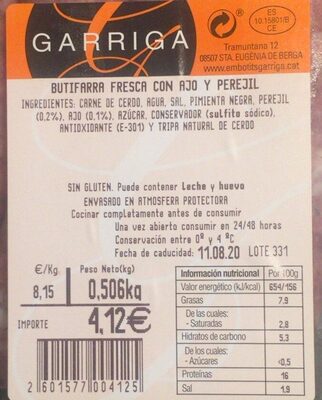 BUTIFARRA FRESCA CON AJO Y PEREJIL