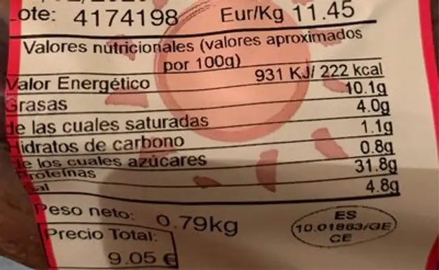Jambon Serrano Coupé nutrition facts table