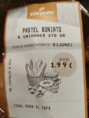 Pastel boniato front packaging
