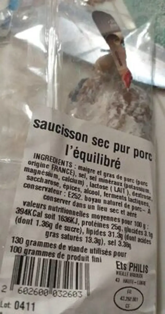 Saucisson sec pur porc l équilibré