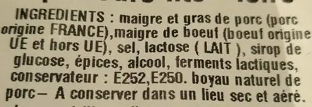 saucisse sèche supérieur ingredients label