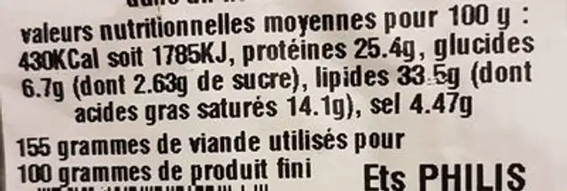 La Perche nutrition facts table