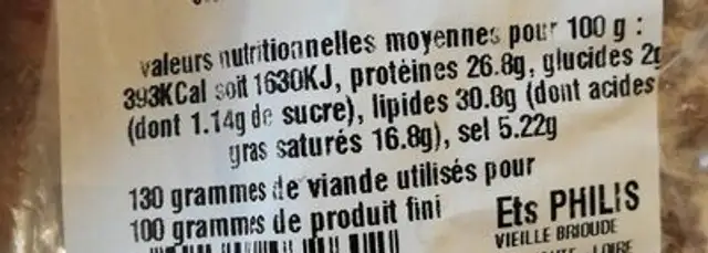 Saucisson sec ingredients label