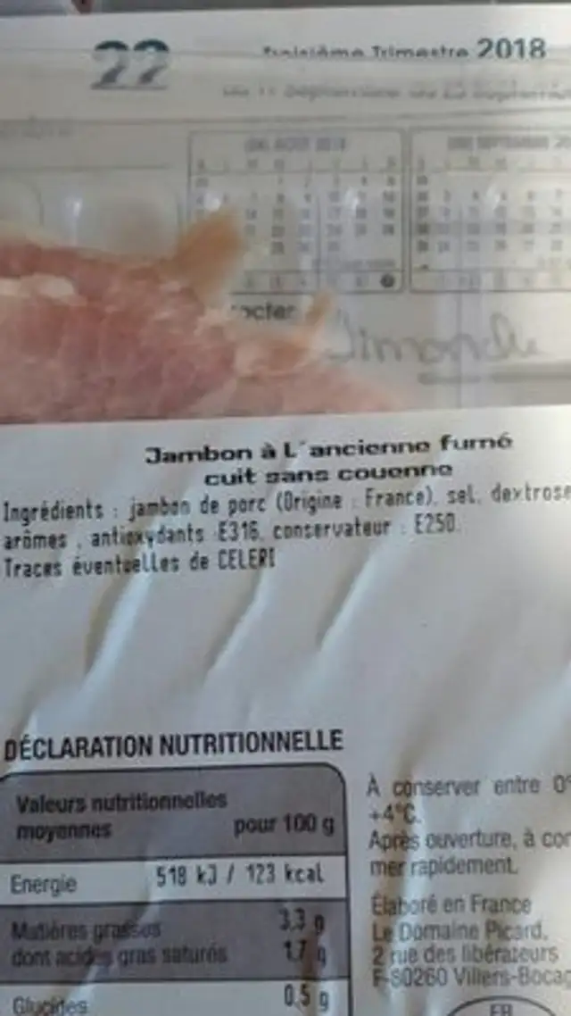 Véritable jambon à l'ancienne ingredients label