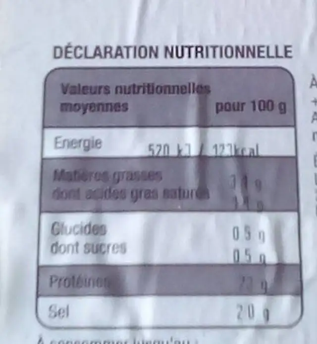 Jambon à l'ancienne nutrition facts table