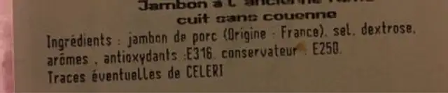 Veritable jambon à l'ancienne ingredients label