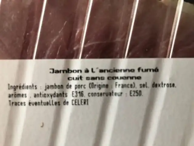 Jambon a l'ancienne fumé ingredients label