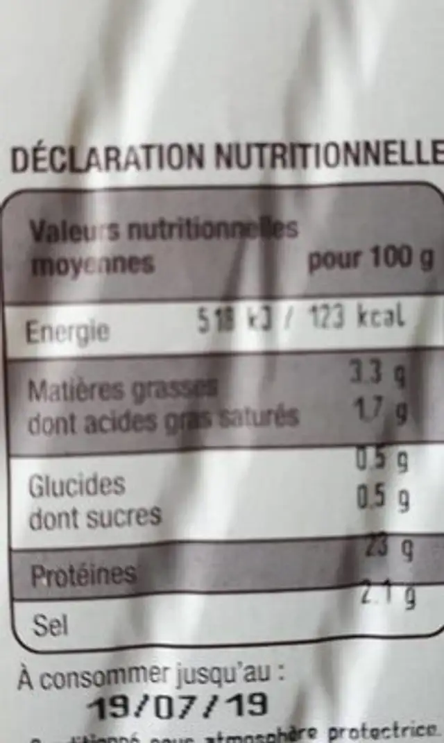 Jambon à l'ancienne nutrition facts table