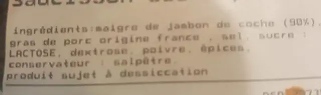 Saucisdon sec supérieur ingredients label