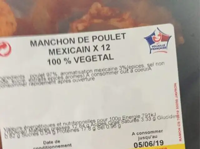 Manchon de Poulet Mexicain ingredients label