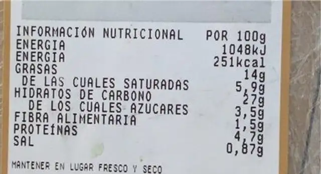 Hojaldre de calabacín nutrition facts table