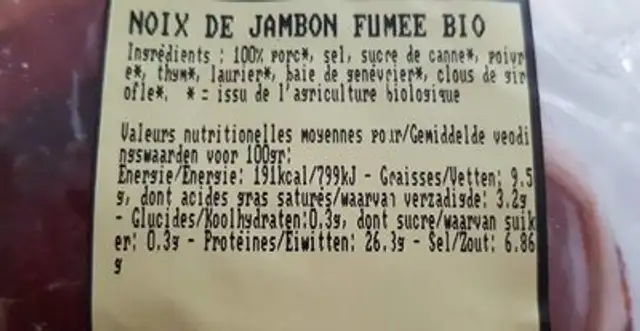 Noix de jambon fumee bio nutrition facts table